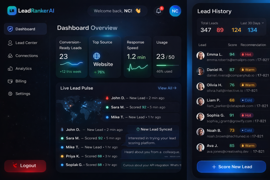 AI lead scoring workflow dashbaord
